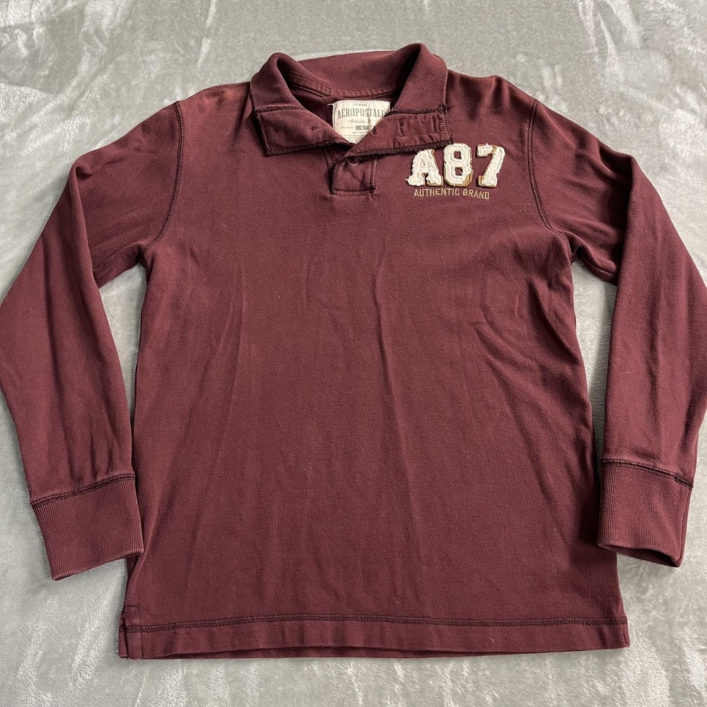Aeropostale Polo Shirt Small Red A87 3D Long Sleeve Pullover Y2K‎ Preppy
